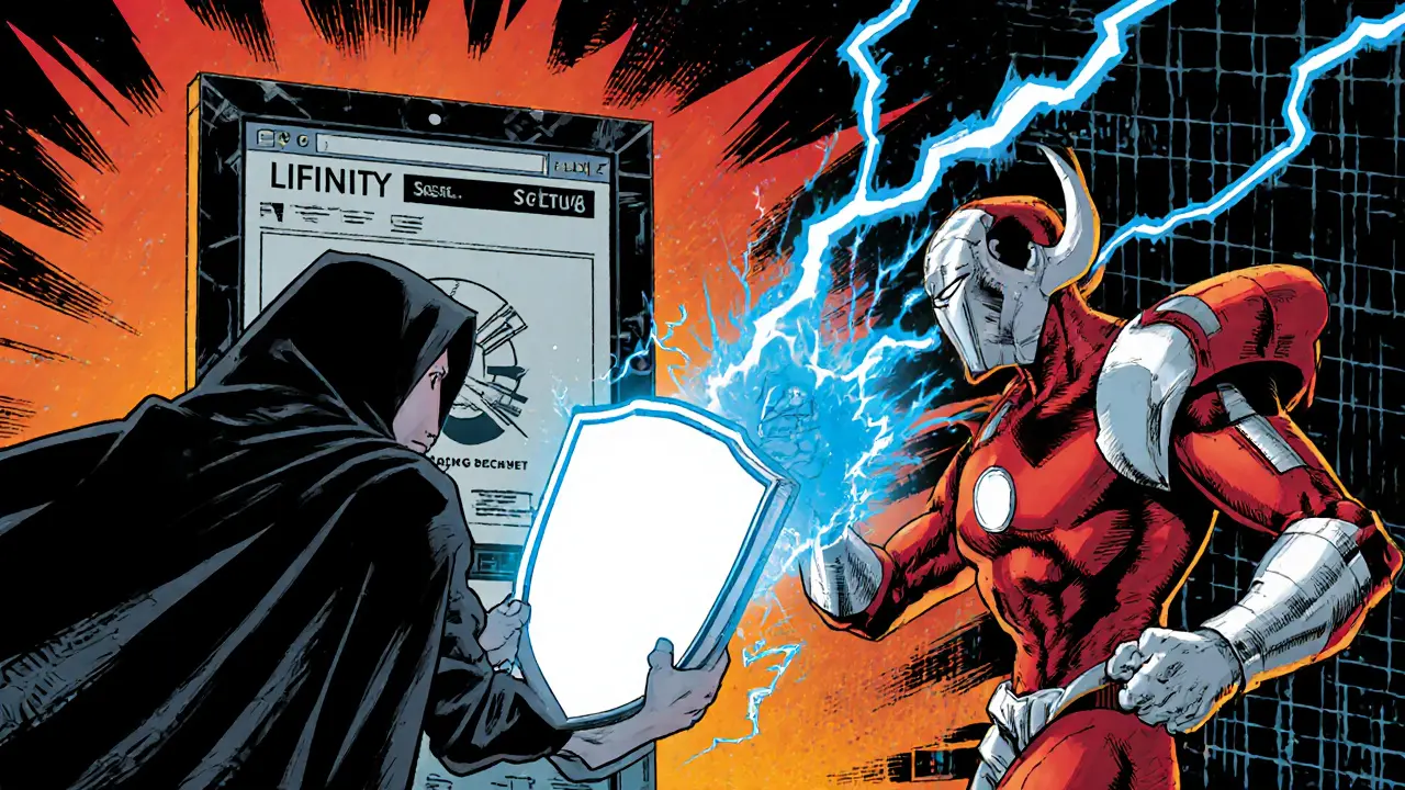 Cyber defender blocks a phishing villain targeting a Phantom wallet.
