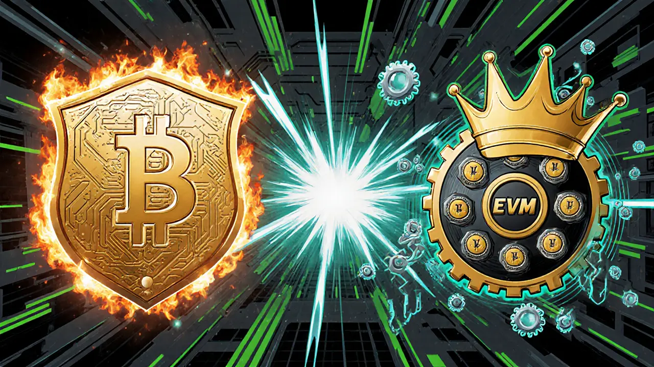 Dynamic scene of Helios consensus merging aBFT shield and DPoS crown with rotating shards.