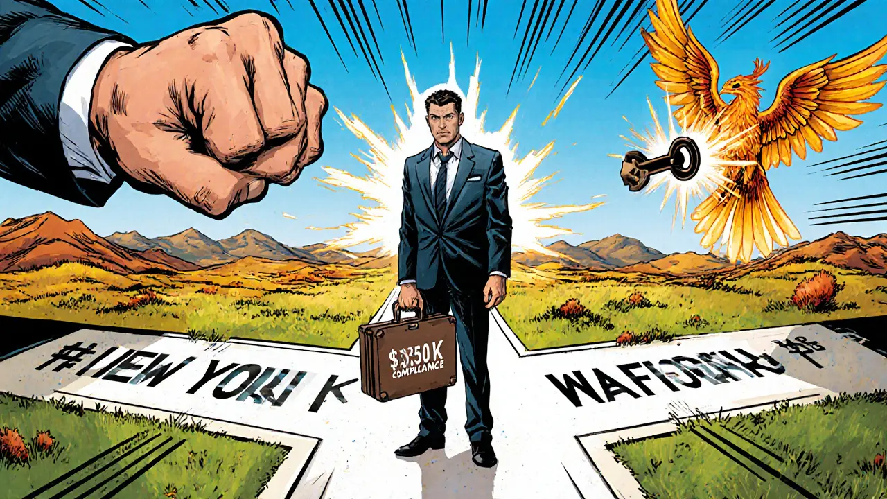 Crypto entrepreneur at a crossroads facing regulatory choices from New York, California, and Wyoming