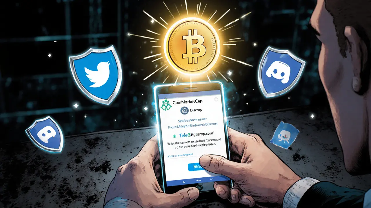 Player connects wallet to airdrop portal with social icons as protective shields.