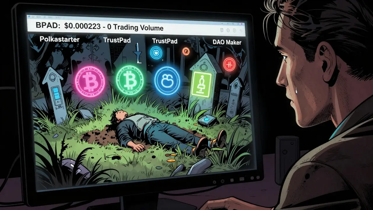 An investor stares at a dead screen showing zero volume, reflection shows thriving alternatives.