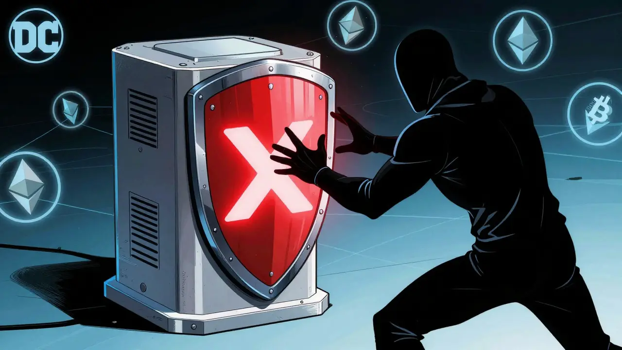 Relayer node blocking double-spend attempt with verification shield.