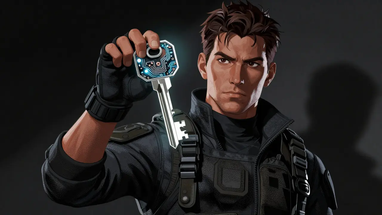 Trader holding glowing digital security key