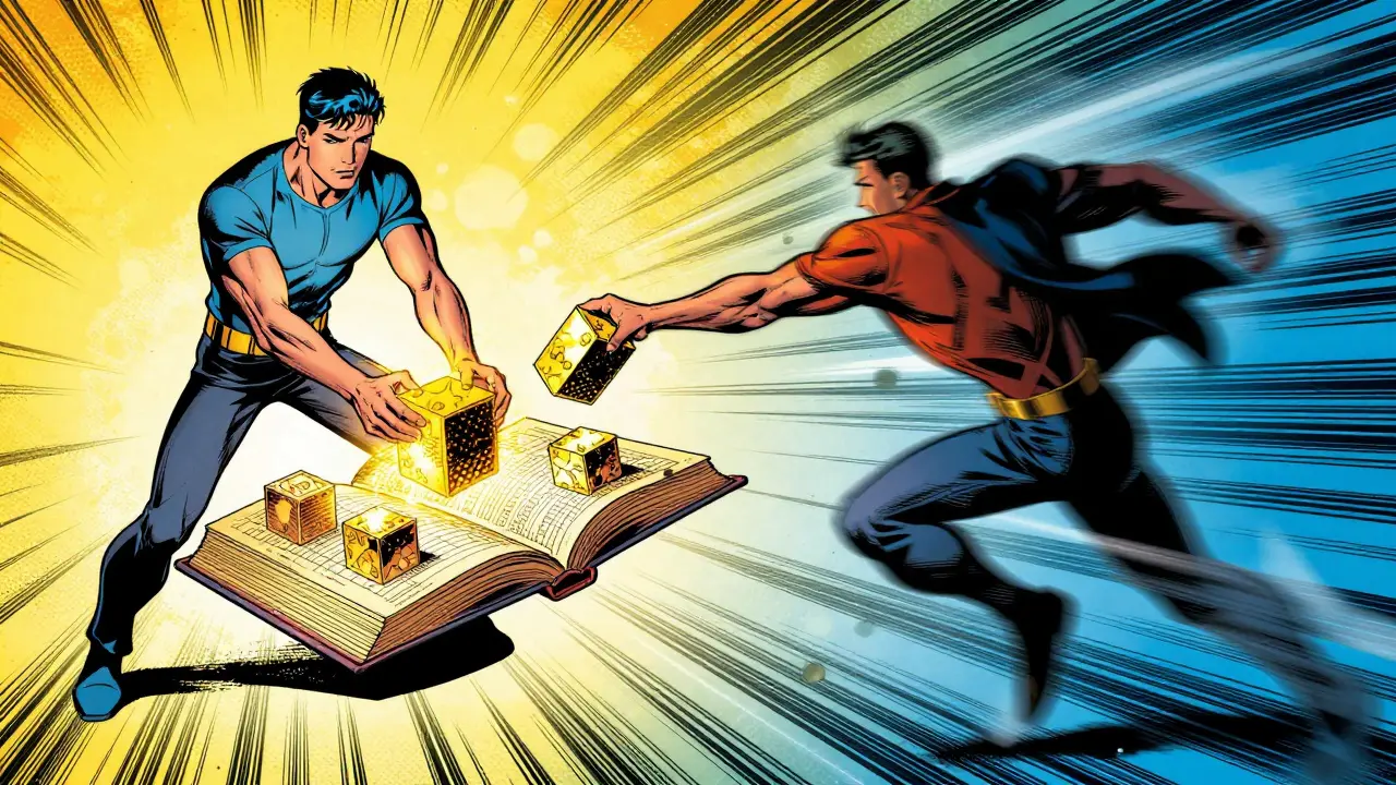 A comic illustration showing a strategic maker and a fast taker interacting with a digital order book.