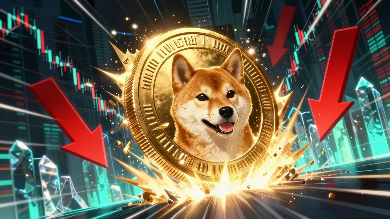 Giant gold Shiba Inu coin breaking through financial charts