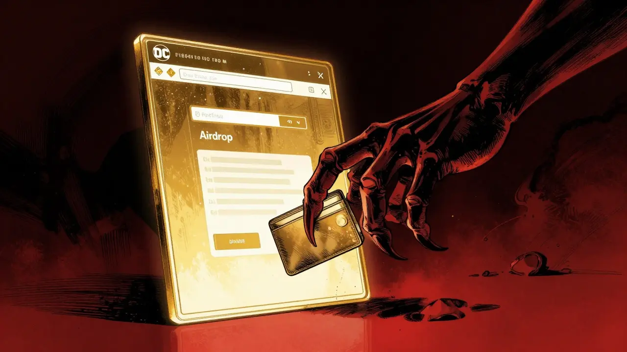 Shadowy claw reaching from a golden portal to steal a digital wallet