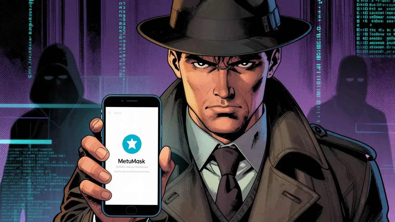 Cautious investor checking risky Summer token on phone with warning signs