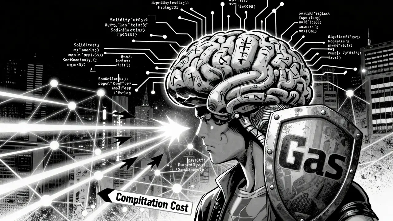 Developer visualizing smart contract code and gas fees