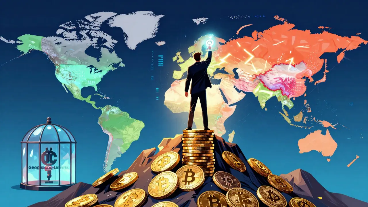 Heroic figure overlooking a borderless digital world, symbolizing global crypto payment freedom.