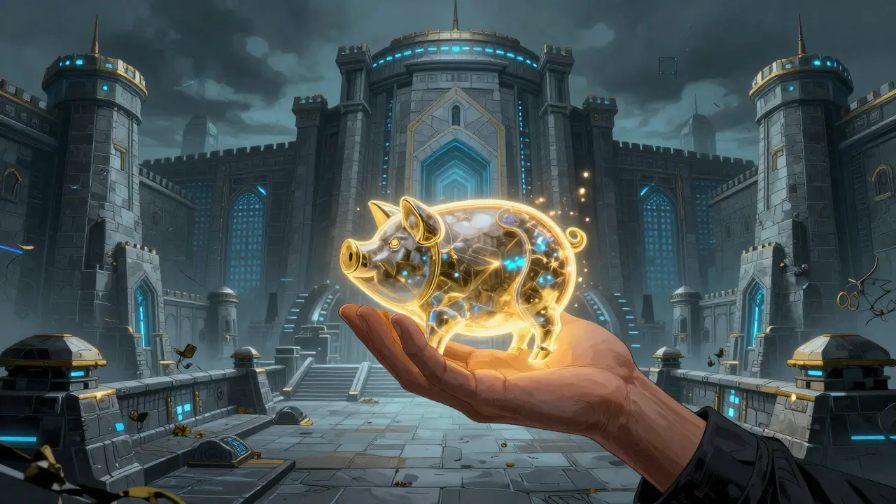 Illustration contrasting secure blockchain with risky token