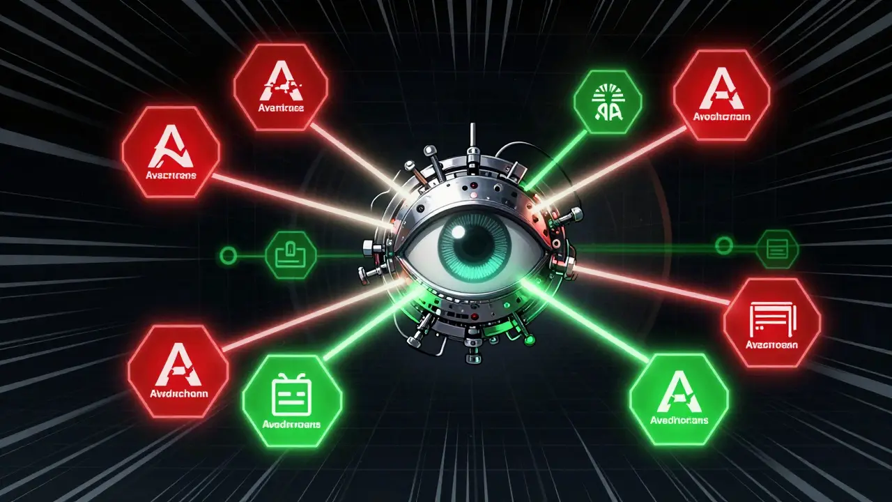 AI neural network scanning blockchain transactions for risks