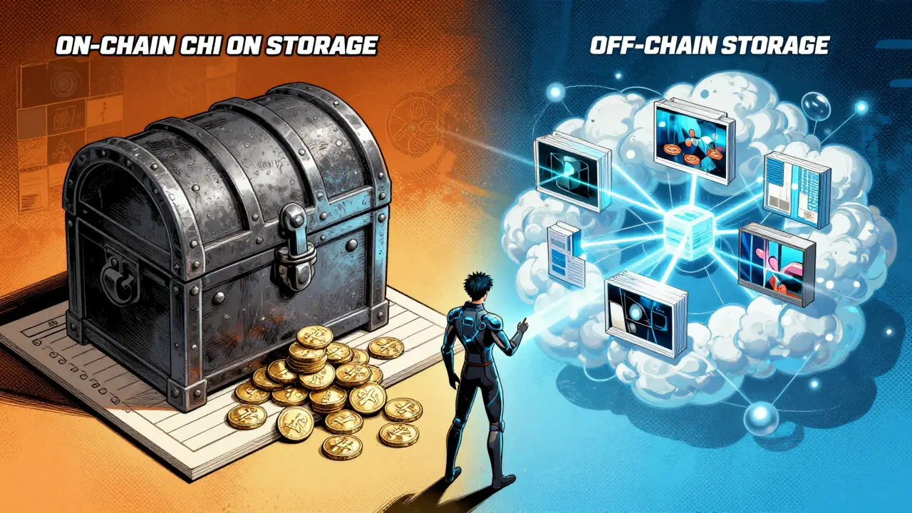 Comparison of heavy on-chain storage vs lightweight off-chain cloud network