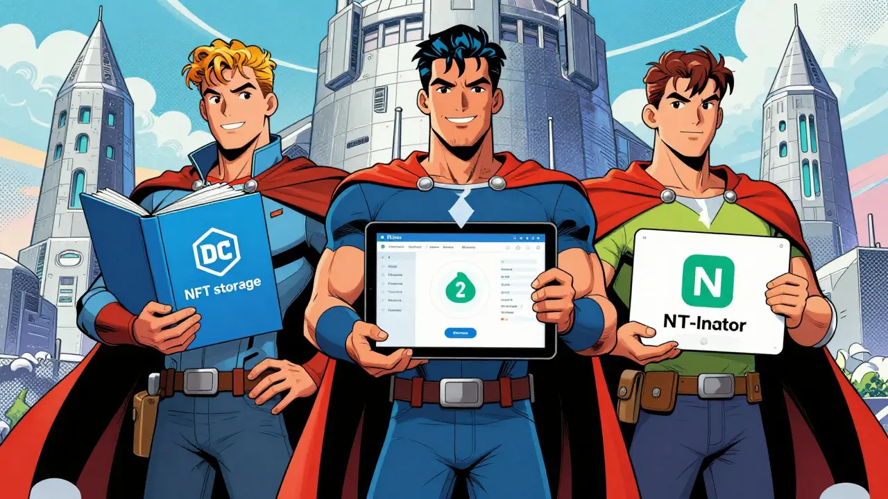 Heroes representing different IPFS pinning service tools
