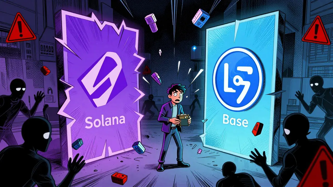 Investor choosing between Solana and Base token portals
