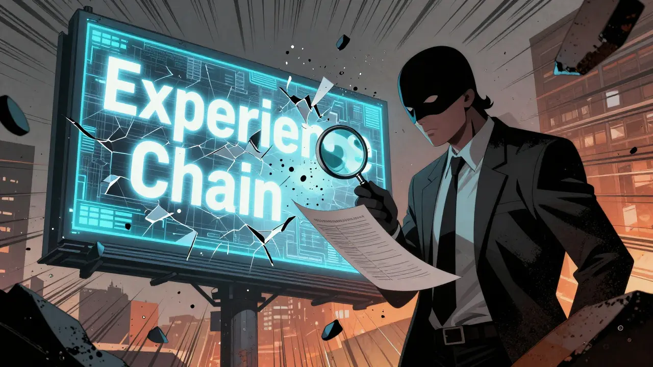 Shattered Experience Chain billboard with investigator finding no docs
