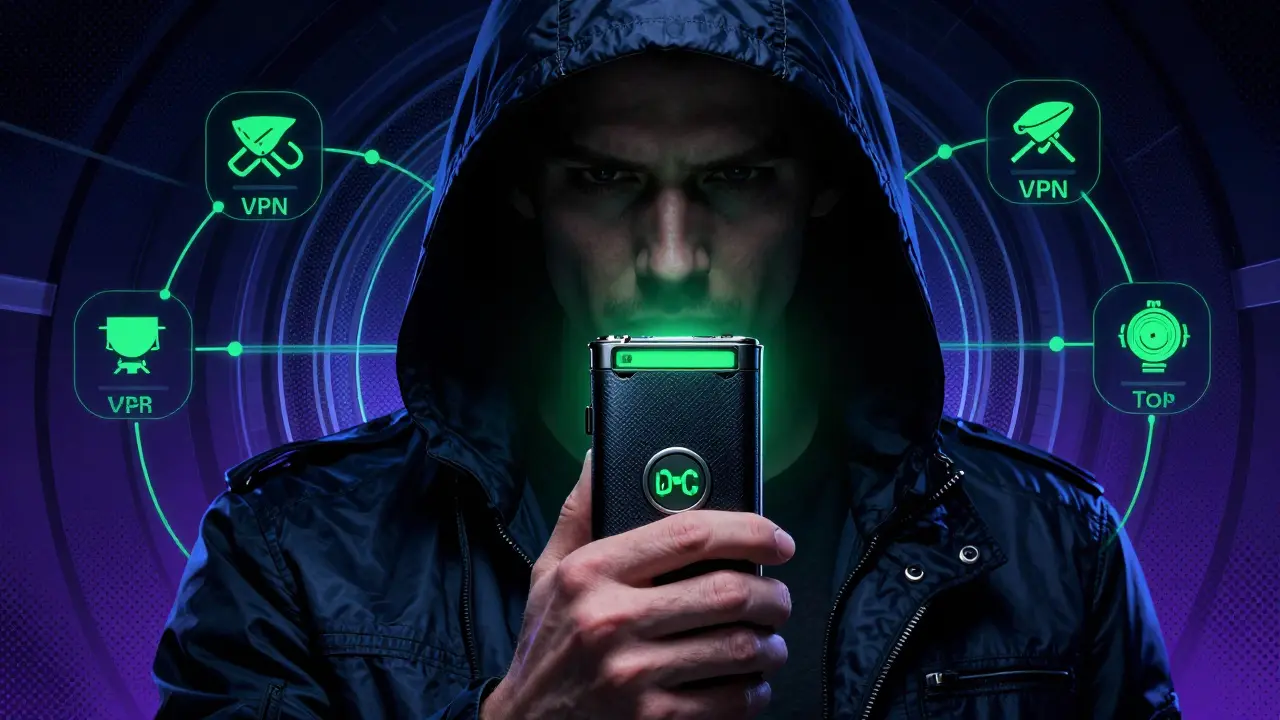 User securing crypto with hardware wallet and privacy tools