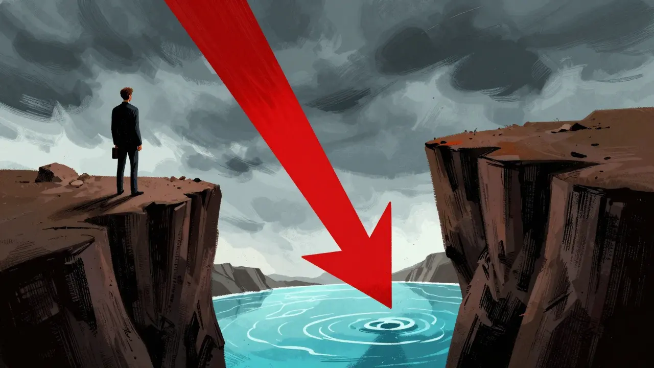 Comic illustration of high financial risk and low liquidity in crypto