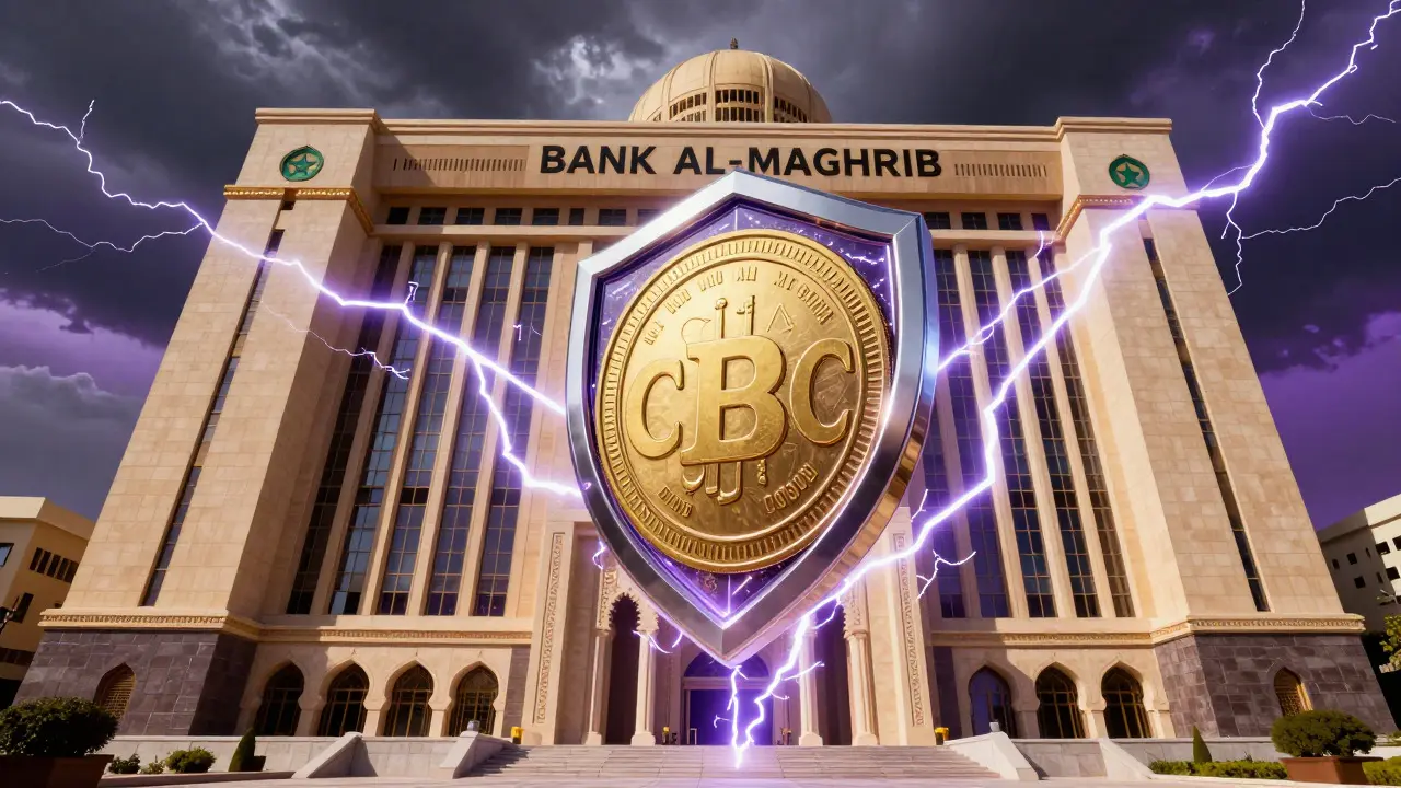 Futuristic CBDC rising against government building backdrop
