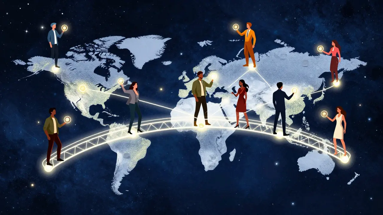 Global network connecting people via digital financial bridge