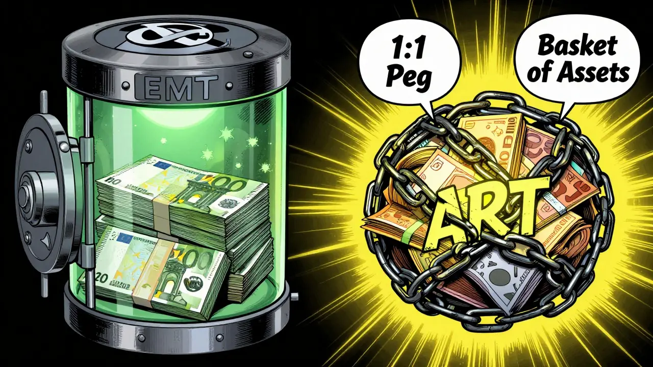 Visual comparison of EMT and ART stablecoin types