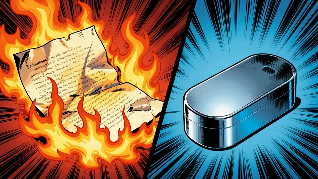 Burning paper backup vs indestructible metal seed phrase storage