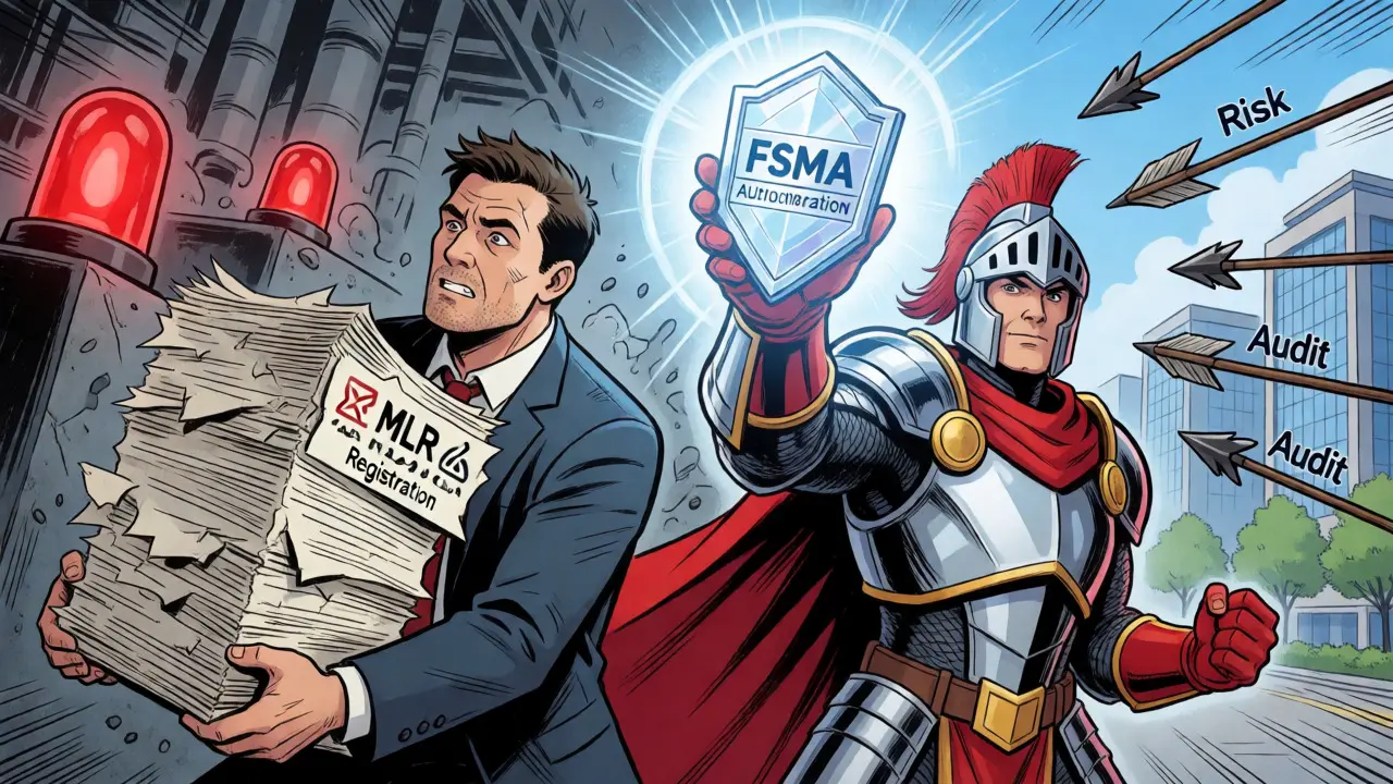 Business owner transitioning from MLR registration to FSMA authorization heroically