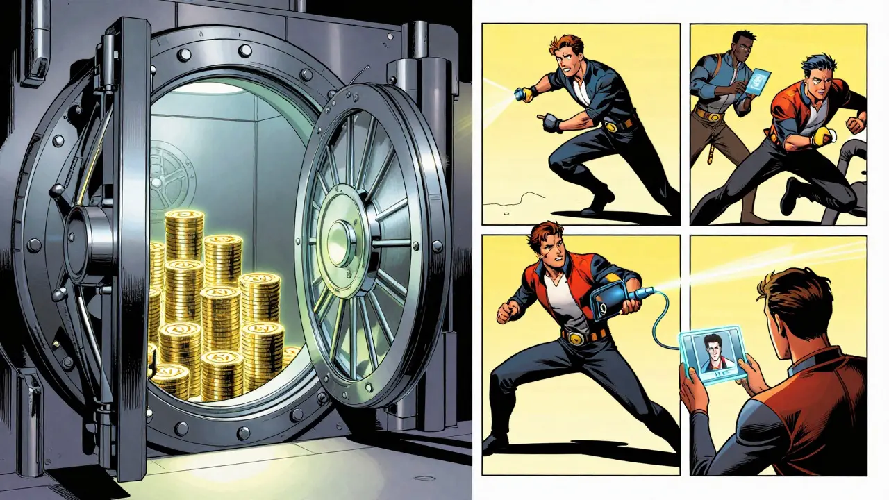 Characters completing KYC and wallet tasks in comic panels