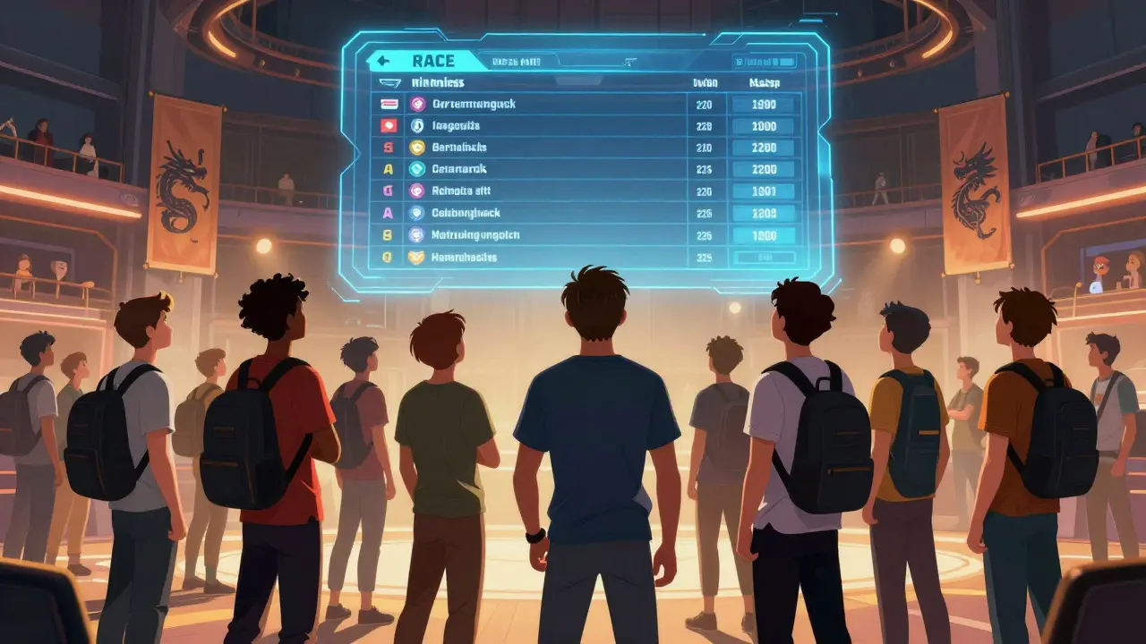 Community of gamers gathered in a futuristic virtual arena