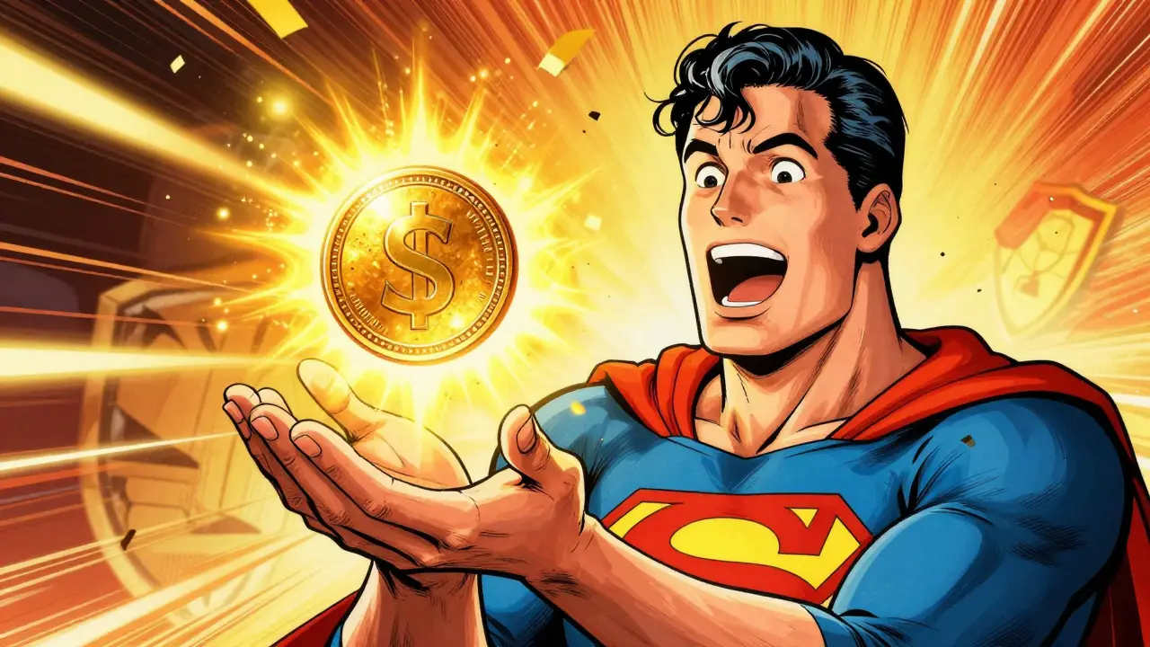 Glowing golden token hovering over an open palm