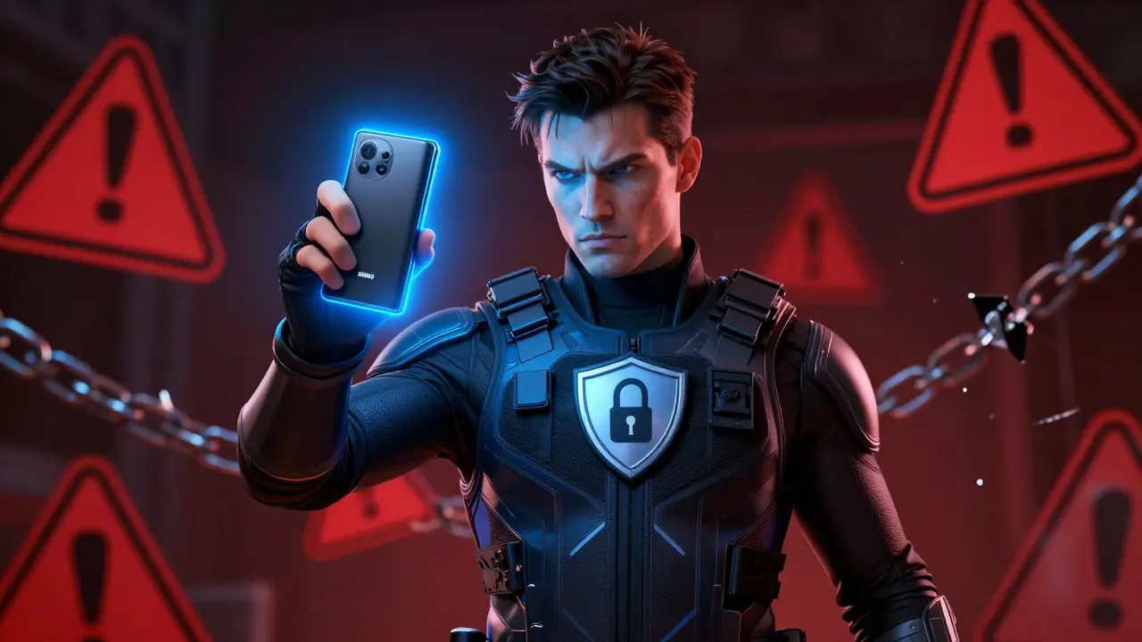 Heroic user protecting hardware wallet from cyber threats