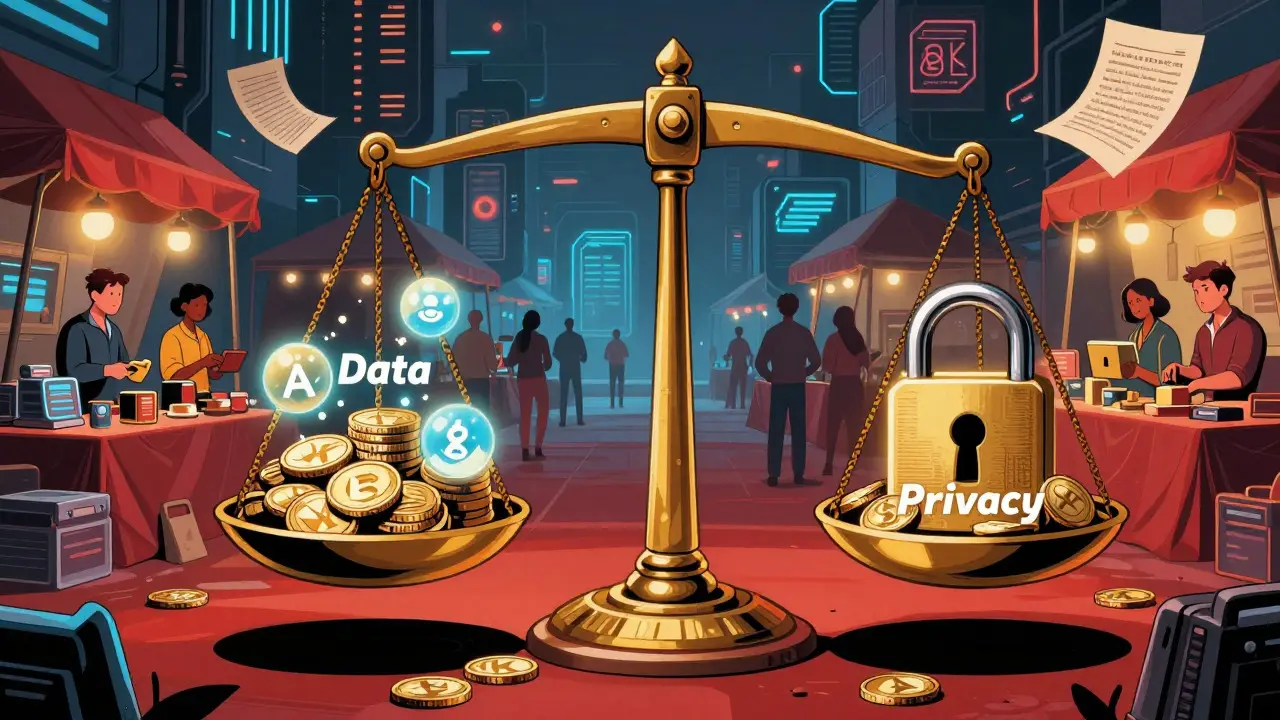 Scales balancing ASK coins against data and privacy concepts