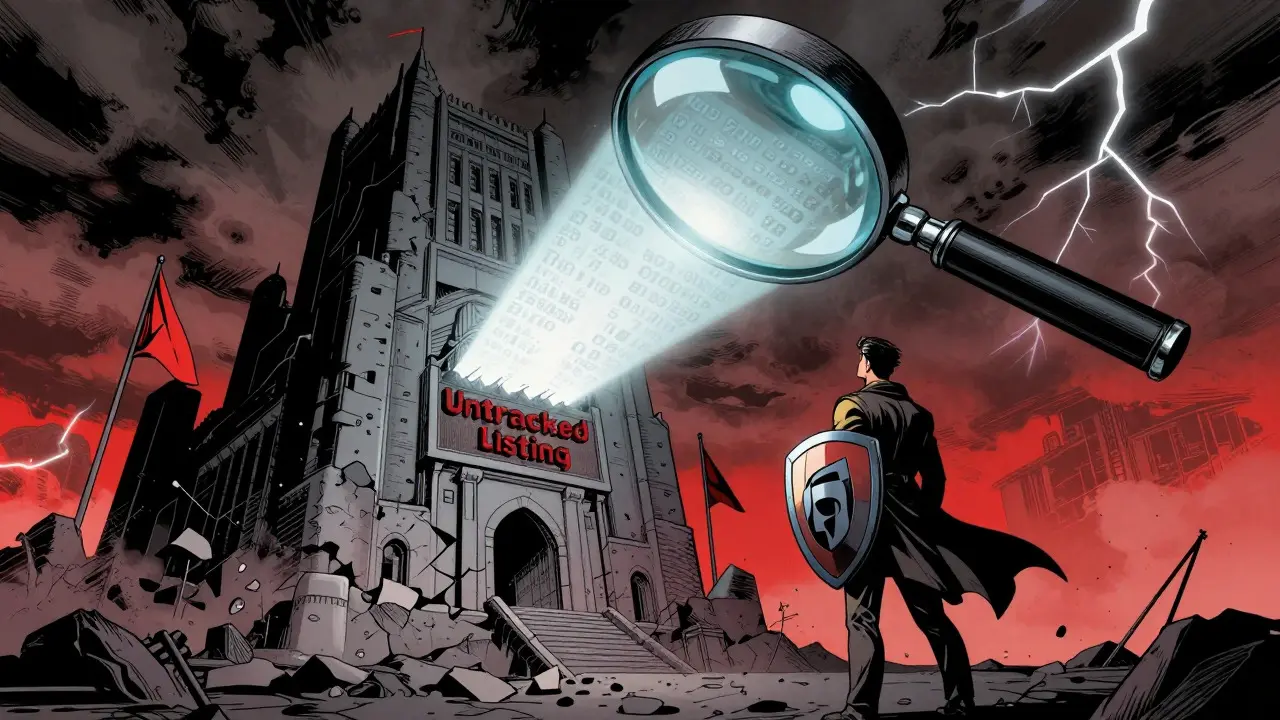 Unstable exchange fortress under a magnifying glass revealing fading data