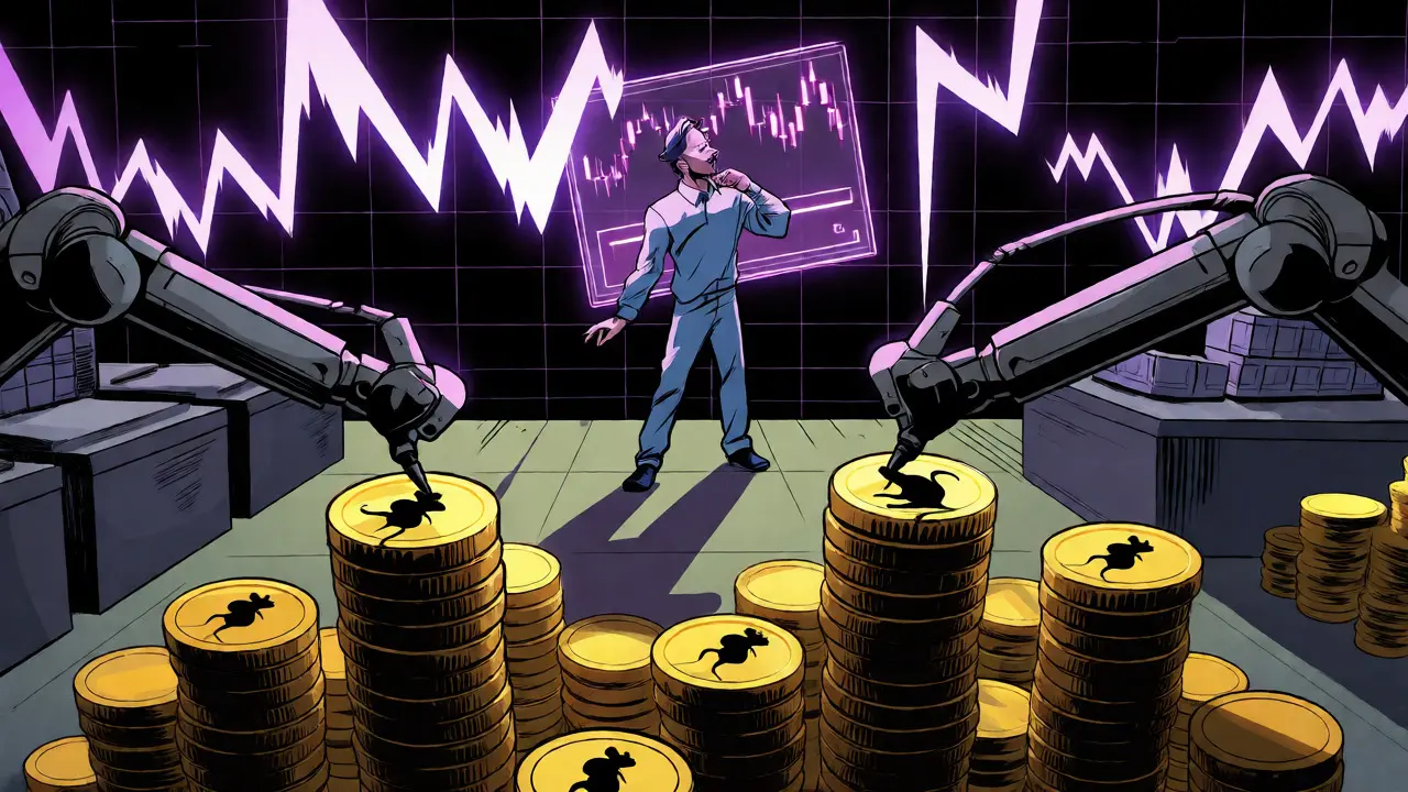 A trader navigating volatile Bitcoin Ordinals market charts and fees.