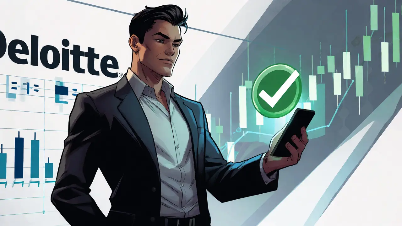 Business professional verifying credentials via a holographic projection in a corporate setting.