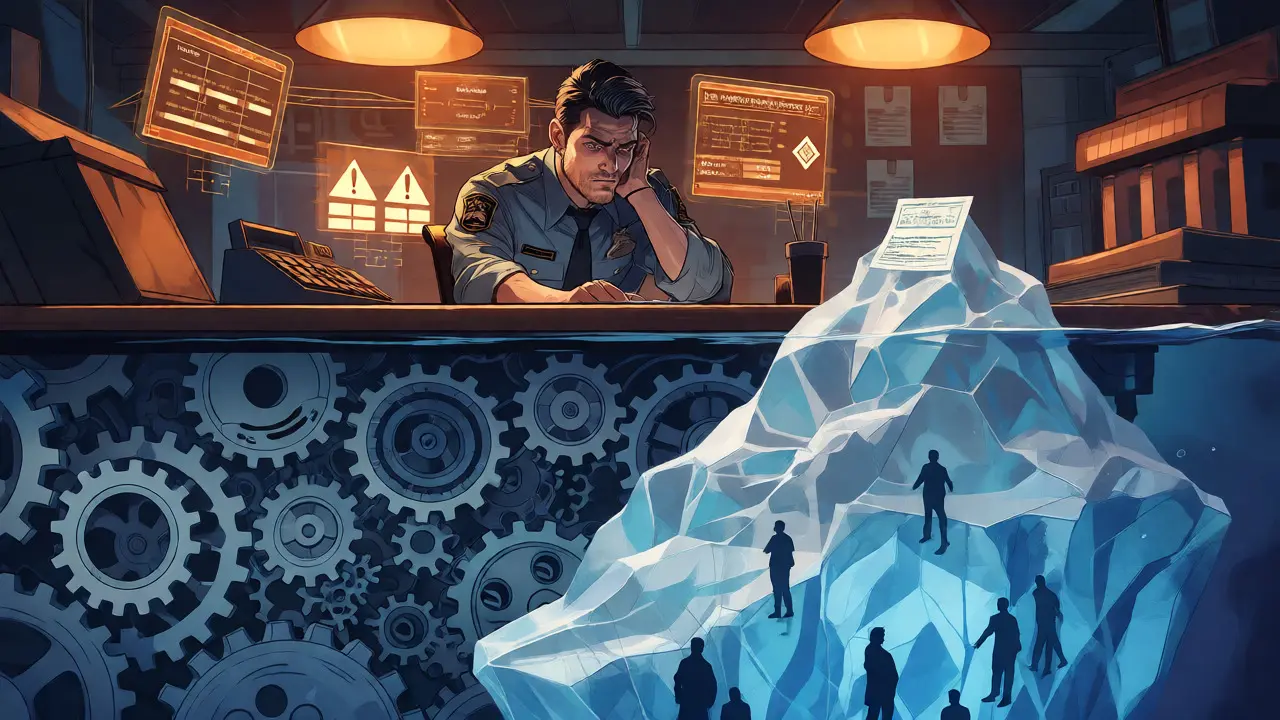 Compliance officer at desk with an iceberg showing hidden license costs