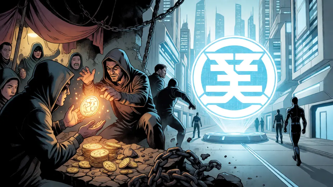 Contrast between chaotic underground crypto trade and orderly Digital Yuan city