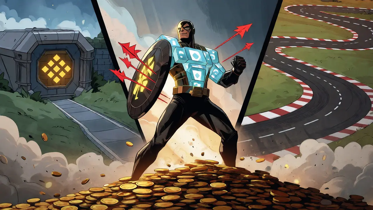 Heroic armored figure defending assets from fees