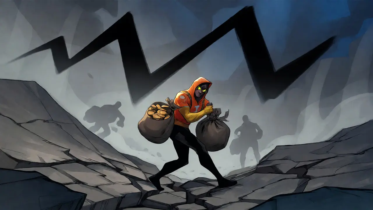 Trader struggling through foggy, unstable terrain of low liquidity